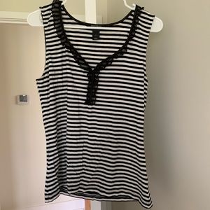 White House Black Market ruffle stripe tank top